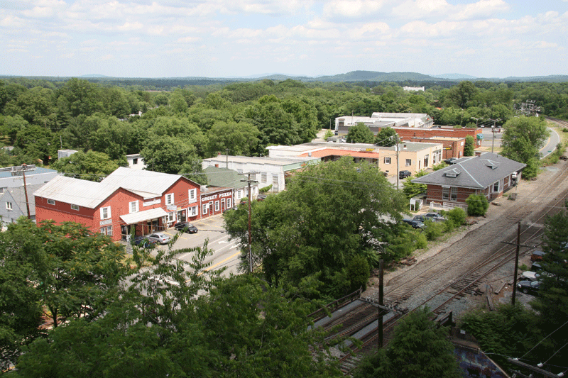 aerial photo of Crozet Downtown